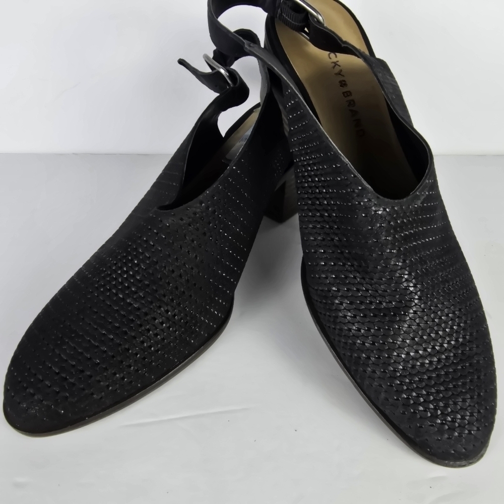 NWOT Lucky‎ Brand Leather Womens Lideton Pump Size 8 M Slingback BlockHeel Black